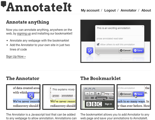 Screenshot of annotateit.org